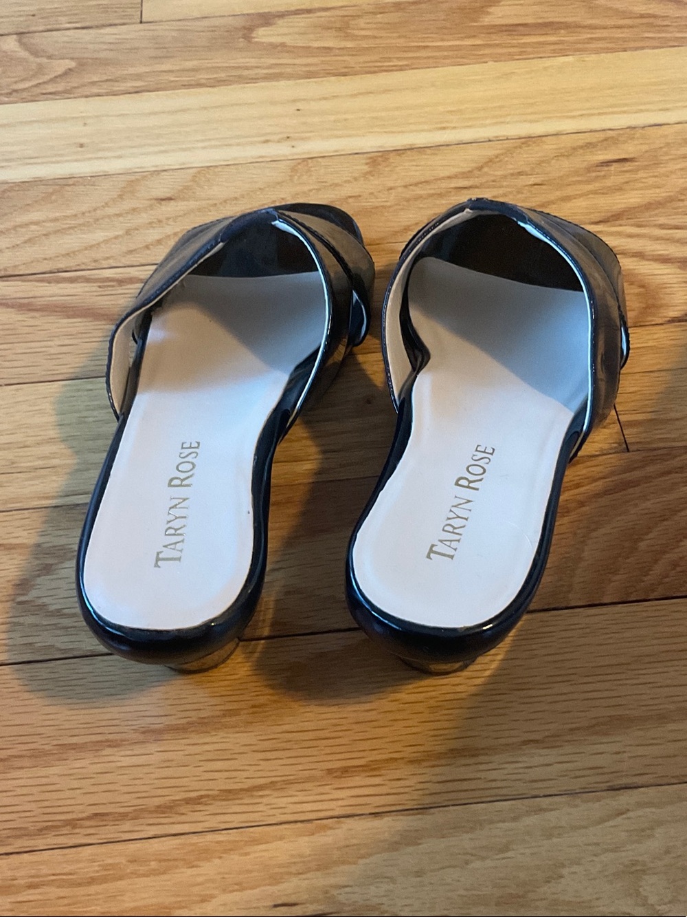 Taryn Rose Black Patent Slip-On Mules